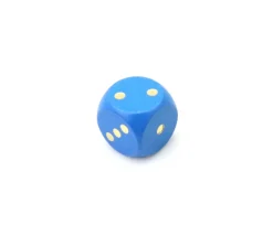 Dé bois bleu 16 mm points dorés de 1 à 6 pour jeu de société