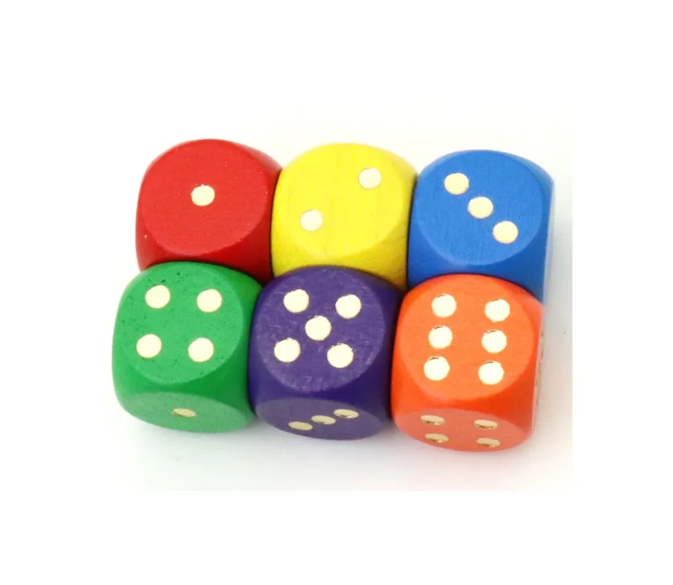 Dé bois bleu 16 mm points dorés de 1 à 6 pour jeu de société