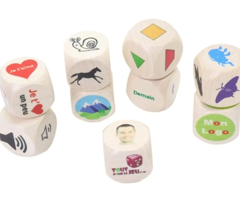 Dé bois 2 cm personnalisé : 6 faces personnalisées avec vos images