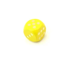 Dé bois jaune 16 mm points dorés de 1 à 6 pour jeu de société