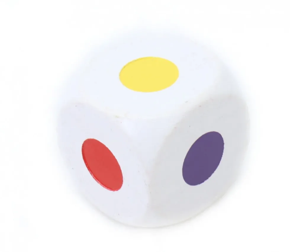 Dé bois 6 points couleur 25 mm pour jeu noir violet rouge vert jaune bleu