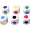 Dé bois 6 points couleurs 16 mm rouge, vert, jaune, bleu, violet et noir.