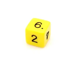 Dé chiffre 15 mm JAUNE coins droits D6 chiffres 1 à 6