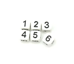 Dé chiffres 123456 en 16 mm BLANC écriture noire