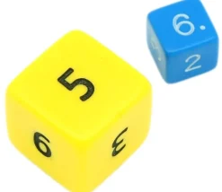Dé chiffres 24 mm opaques cubes coins droits à l'unité (couleur au hasard)