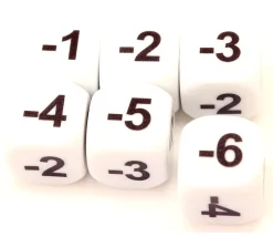 Dé -1 -2 -3 -4 -5 -6 chiffres négatifs en 16 mm BLANC