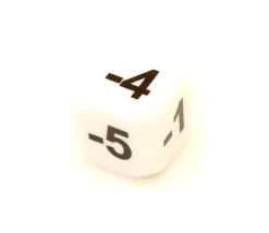 Dé -1 -2 -3 -4 -5 -6 chiffres négatifs en 16 mm BLANC