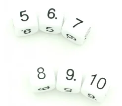 Dé chiffres 5 6 7 8 9 10. Taille 16 mm en BLANC