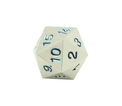 Dé compteur 20 faces en métal argenté chiffres bleus 22 mm