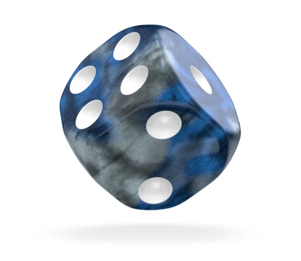 Dé design 16 mm marbré bleu et gris Oakie Doakie