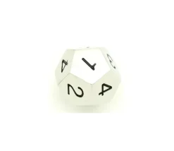 D4 - Dé 12 faces en métal argenté 1 à 4 chiffres noirs 20 mm