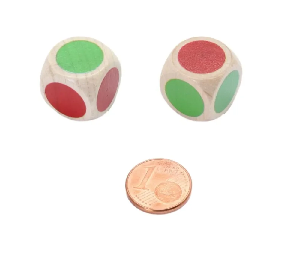 Dé en bois bicolore rouge et vert 16 mm