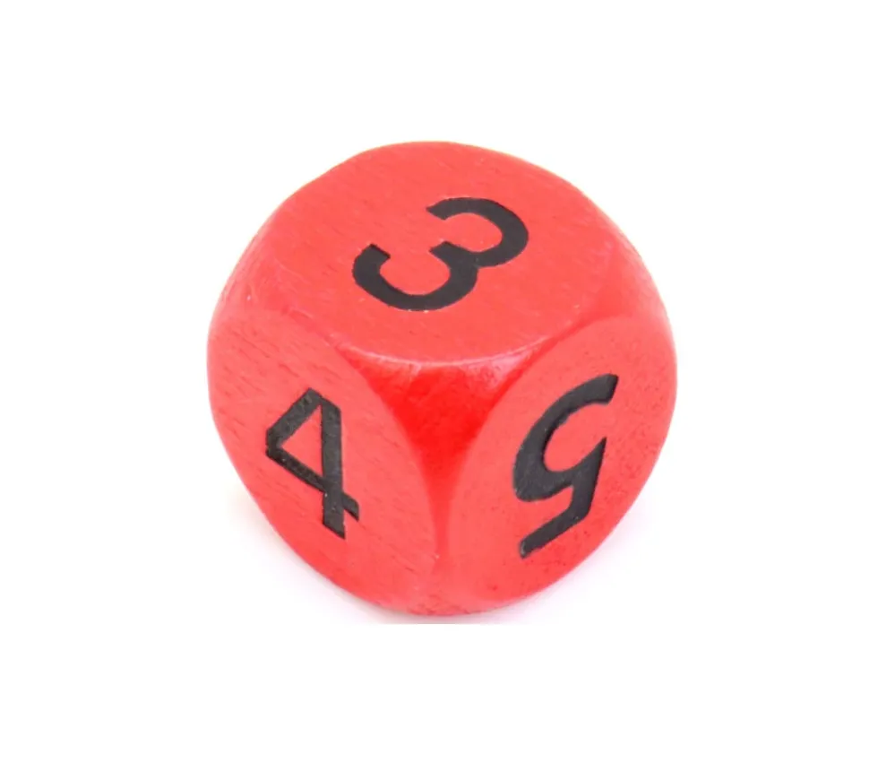 Dé 3 3 4 4 5 5 en bois de 16 mm rouge