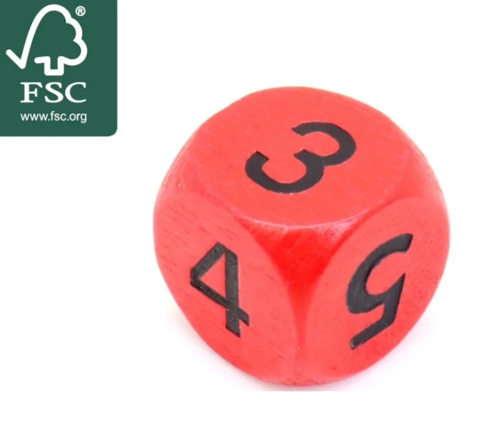 Dé 3 3 4 4 5 5 en bois de 16 mm rouge