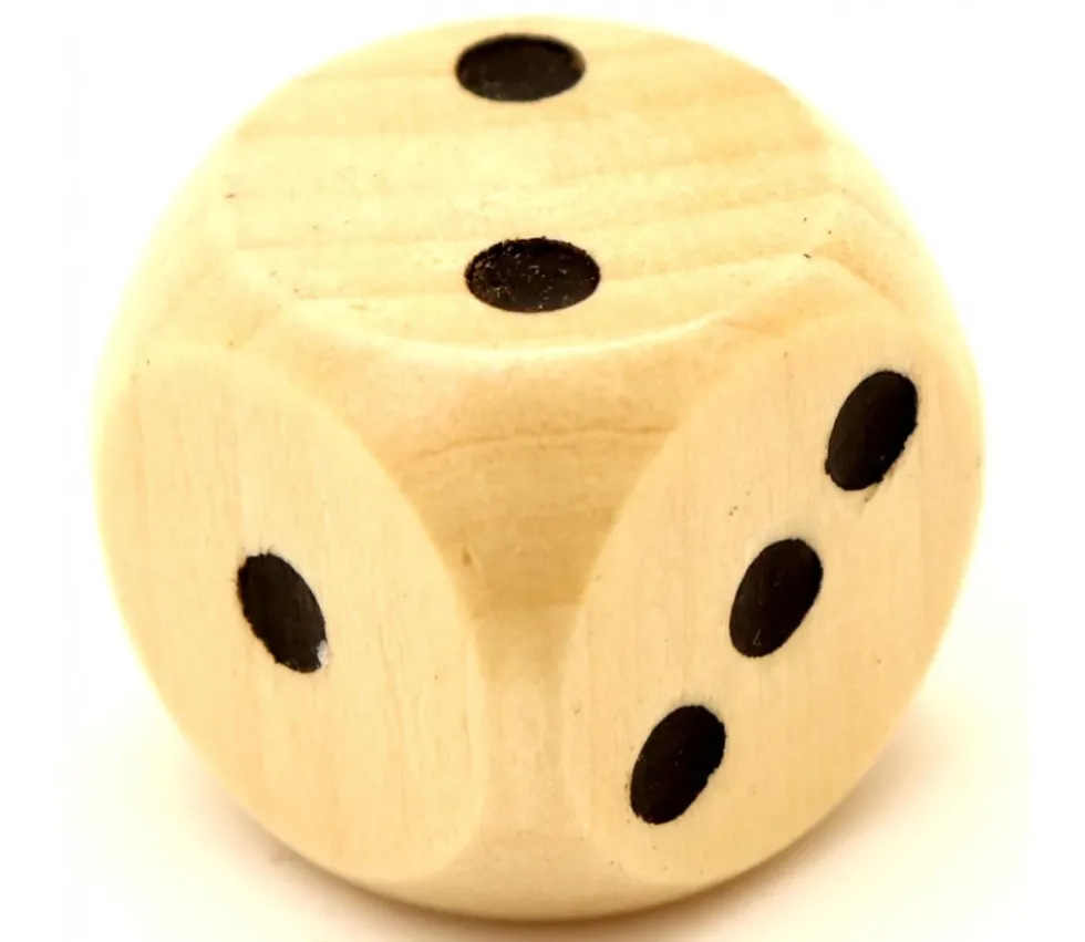 Dé 1 2 2 3 3 4 en bois 16 mm avec les points