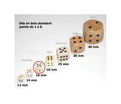 Dé en bois 16 mm de 1 à 6 pour jeu de société