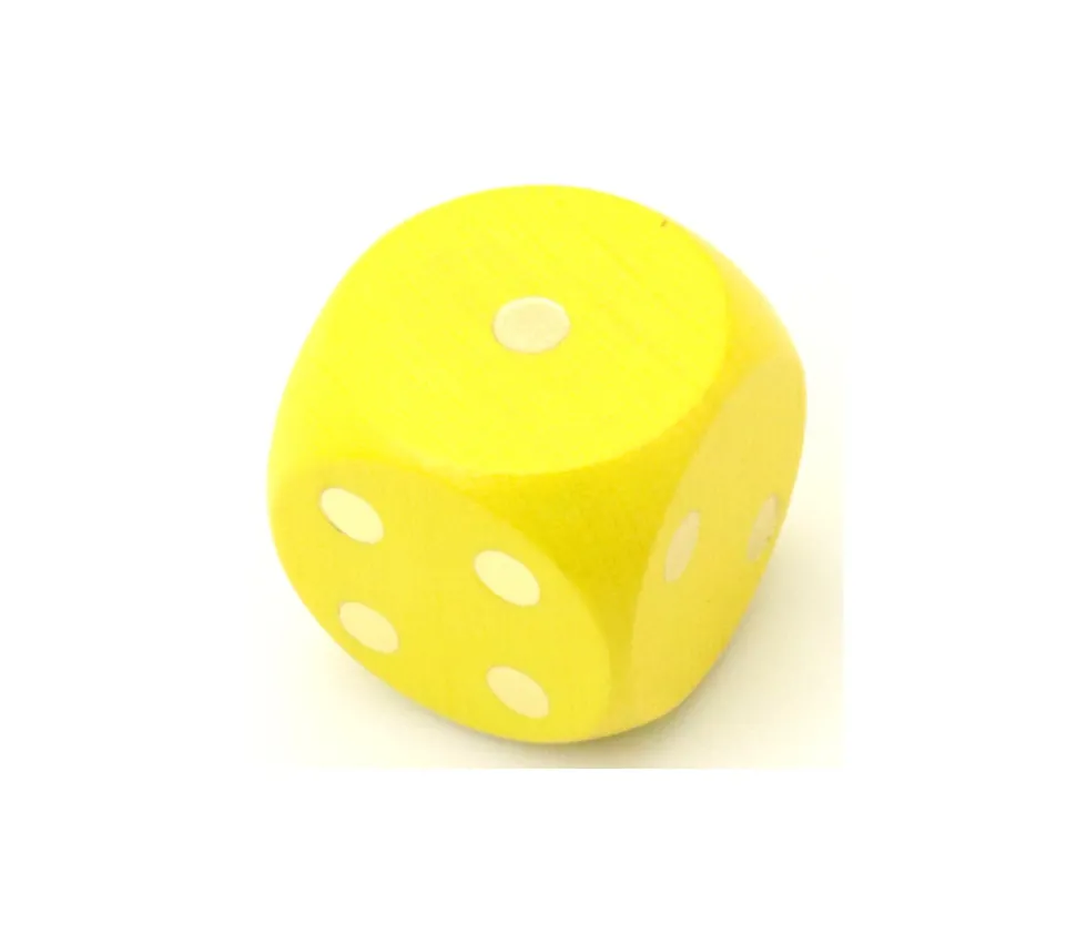 Dé en bois 25 mm jaune de 1 à 6 pour jeux