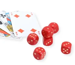 Dé en bois rouge avec coeurs dorés 1.6 cm Amour