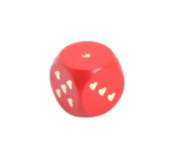Dé en bois rouge avec coeurs dorés 1.6 cm Amour