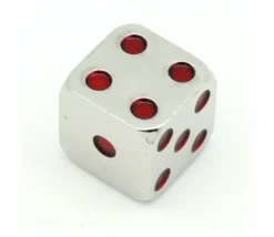 Dé en métal lourd argenté points rouge 15 mm