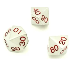 Dé 10 faces dizaines en métal argenté 00 à 90 chiffres rouges 20 mm
