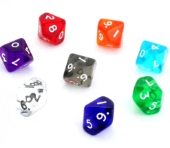 Dé 10 faces en translucide de 0 à 9 à l'unité (couleur mise au hasard)