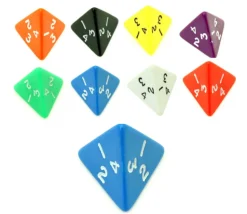 Dé 4 faces pyramide 1 à 4 opaque à l'unité (couleur mise au hasard)