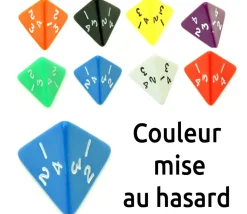 Dé 4 faces pyramide 1 à 4 opaque à l'unité (couleur mise au hasard)