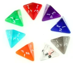 Dé 4 faces pyramide 1 à 4 translucide à l'unité (couleur mise au hasard)