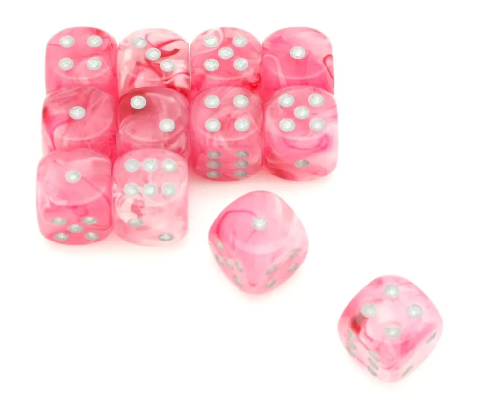 Dé ghost rose blanc 16 mm phosphorescent