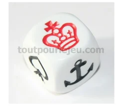 Dé à jouer Belote ancre couronne 16 mm avec atout coeur, pique, carreau et trèfle