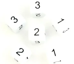 Dé à jouer BLANC 16 mm chiffres 123
