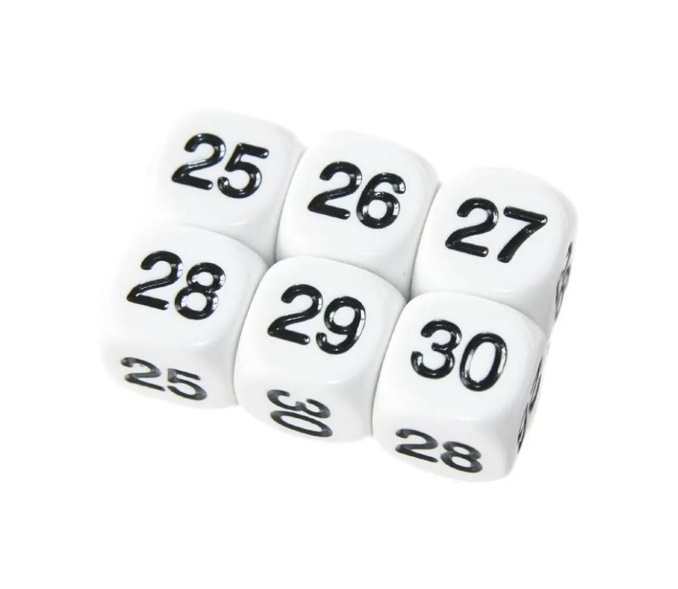 Dé à jouer BLANC 16 mm chiffres 25 à 30