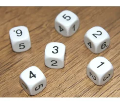 Dé à jouer chiffres 123456 18 mm de côté BLANC
