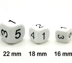 Dé à jouer chiffres 123456 16 mm de côté BLANC