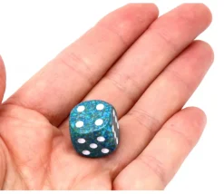 Dé à jouer 16 mm effet granit Speckled Sea bleu points blancs