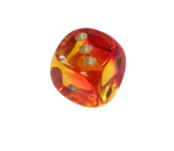 Dé à jouer translucide rouge doré 16 mm