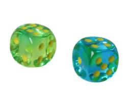 Dé à jouer translucide vert/bleu 16 mm