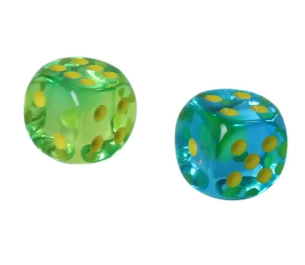 Dé à jouer translucide vert/bleu 16 mm