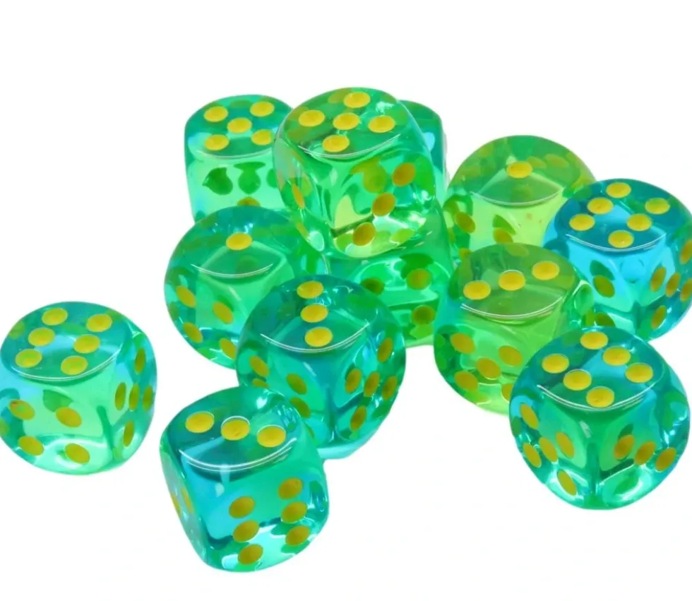 Dé à jouer translucide vert/bleu 16 mm