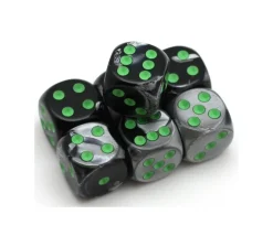 Dé mix argent/noir 16 mm points verts