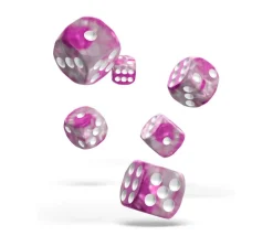Dé 16 mm D6 marbré rose et argent Oakie Doakie