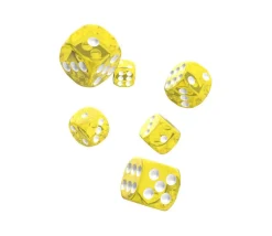 Dé 16 mm translucide jaune points blancs Oakie Doakie