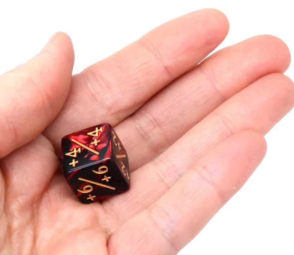 Dé modificateur positif noir et rouge +1 à +6