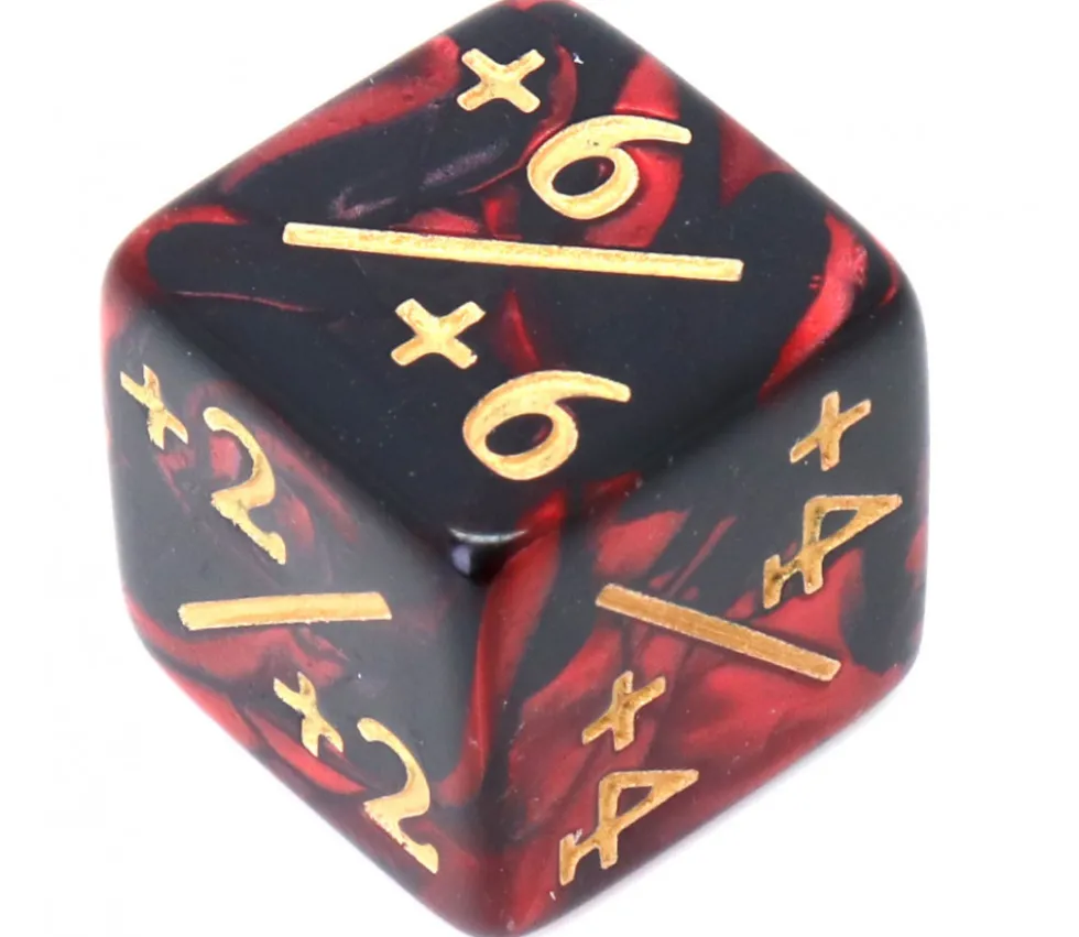 Dé modificateur positif noir et rouge +1 à +6
