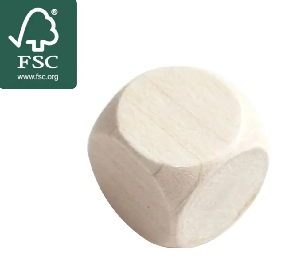 Dé neutre 20 mm en bois sans marquage hêtre