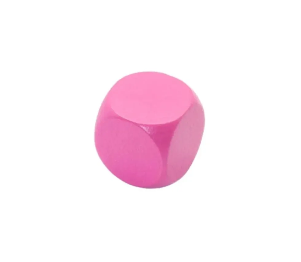 Dé neutre rose 16 mm en bois hêtre sans marquage à l'unité
