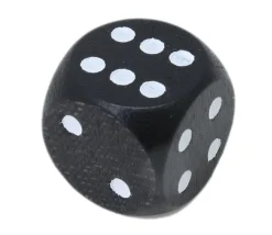 Dé noir en bois 16 mm de 1 à 6 pour jeu de société