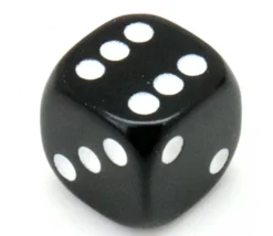 Dé noir en plastique 12 mm de 1 à 6 pour jeu de société