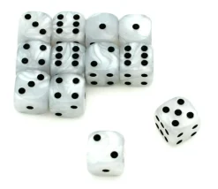50 Dés blancs perlés nacrés 16 mm avec points 1 à 6